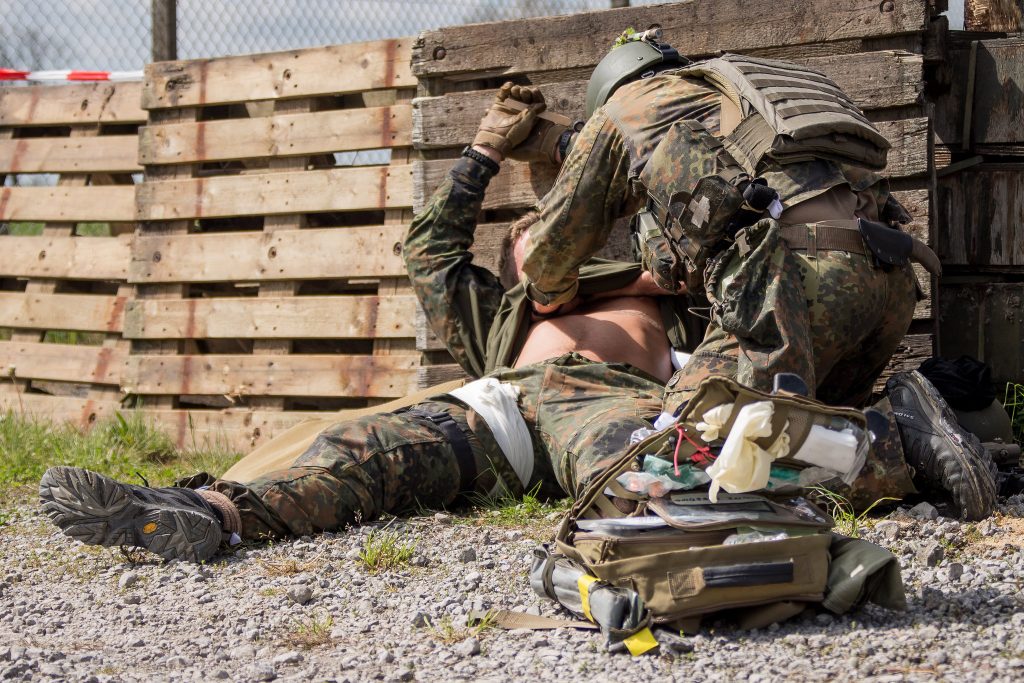 The death of the Golden Hour: Soldiers from Zweibrücken practise providing first aid to a wounded person as part of the Red Griffin/Colibri 50 exercise.