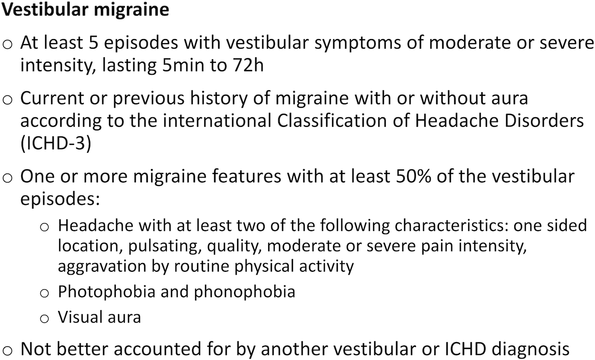 Abb. 2: Diagnostische Kriterien der Vestibulären Migräne; Abbildung nach Konsensdokument der Bárány-Gesellschaft und der International Headache Society.