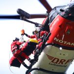 The crew of the Christoph 100 rescue helicopter practises winch training in flight once a year.