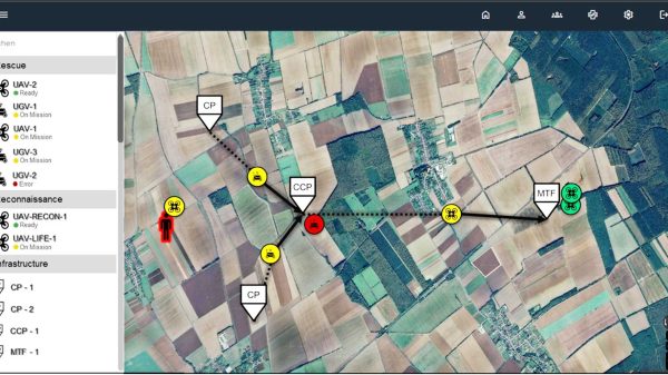 Notfallmedizin: Lagedarstellung der operativ-taktischen Lage: Die KI kann anhand der medizinischen Dringlichkeit, den Geo-Daten der Transportmittel und der Kapazitäten der beteiligten Versorgungseinrichtungen aktiv Einfluss auf den Patientenfluss entlang der Rettungskette nehmen.