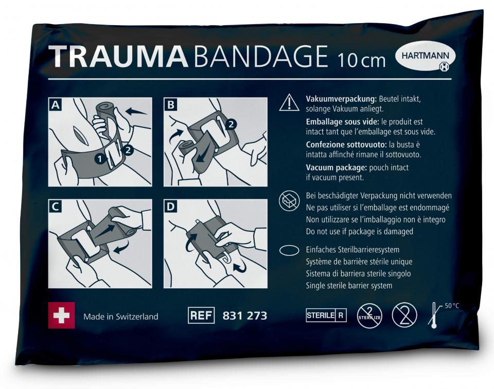 Die TRAUMA BANDAGE mit dem neuartigen Druckapplikator.