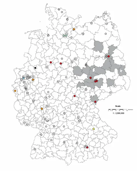 Geografische Verteilung von Blutspendeeinrichtungen mit oder ohne Verdacht auf...